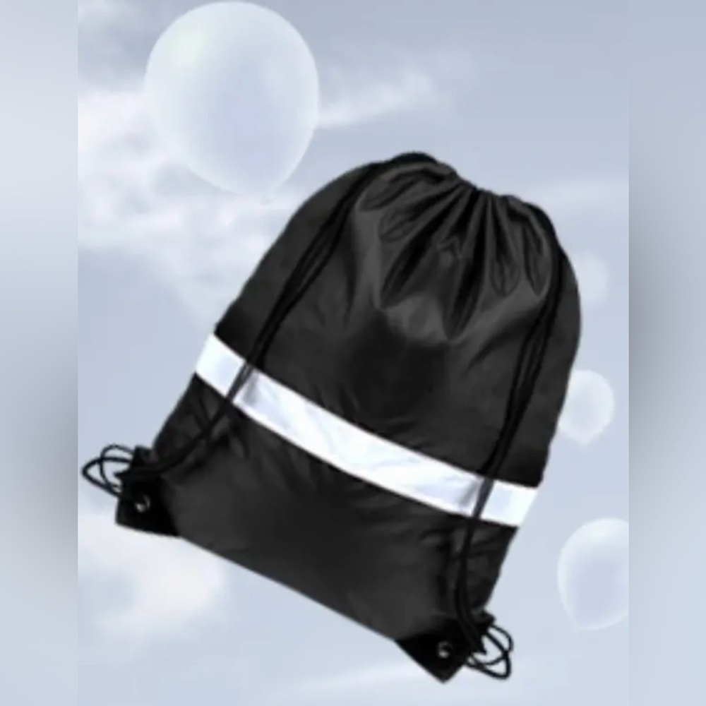 Drawstring Cinch Bags Bulk of 10 Black w/ Reflective Stripe NIP